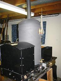  Forward end of the loco.  The flat black boiler is in contrast to the shiny cab.